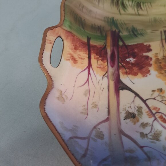 Hand Painted Nippon Japan Two Handle Bowl Landscape Scene Collectible Home Decor - Picture 5 of 13